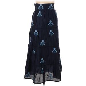 Madison Mathew Blue Floral Block Print Maxi Long Silk Skirt XL